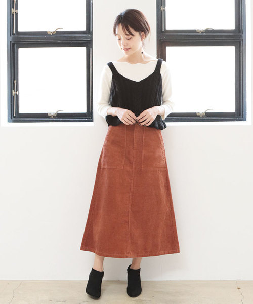 SESTO（セスト）の「コーデュロイロングスカート（スカート・レディース・ブラック/ベージュ/グレー/カーキ/ピンク/オレンジ/キャメル・M）」の18枚目の写真