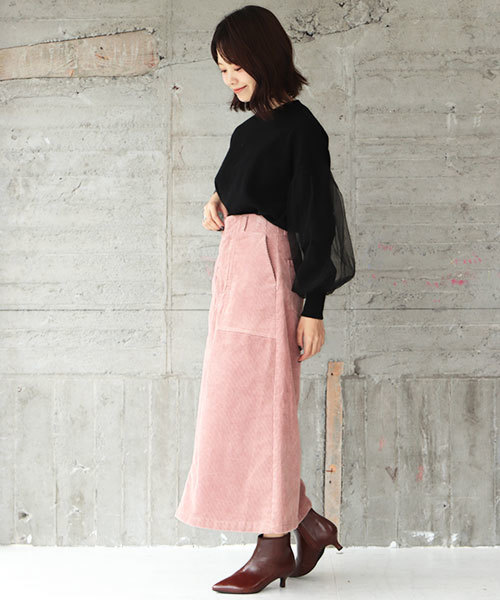 SESTO（セスト）の「コーデュロイロングスカート（スカート・レディース・ブラック/ベージュ/グレー/カーキ/ピンク/オレンジ/キャメル・M）」の9枚目の写真