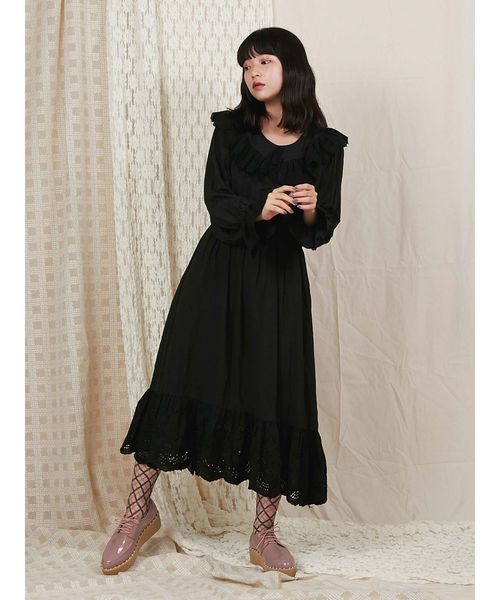 merry jenny（メリージェニー）の「フリルbigカラーワンピース（ワンピース・レディース・ブラック/ピンク/ベージュ/カーキ・FREE）」の14枚目の写真