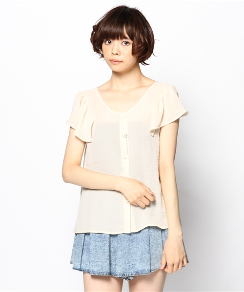 mystic（ミスティック）の「肩フリルBL（シャツ/ブラウス・レディース・オフホワイト/オレンジ/ブルー/ベージュ/ブラック・ﾌﾘ-）」の4枚目の写真