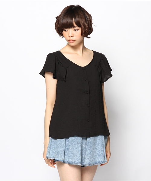 mystic（ミスティック）の「肩フリルBL（シャツ/ブラウス・レディース・オフホワイト/オレンジ/ブルー/ベージュ/ブラック・ﾌﾘ-）」の3枚目の写真