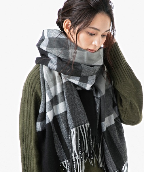 専用新品⭐FAIR FAX フリンジ 大判 マフラー ストール ブラック×グレー Jubilee Fabric（ジュビリーファブリック） ストール マフラー 子羊の