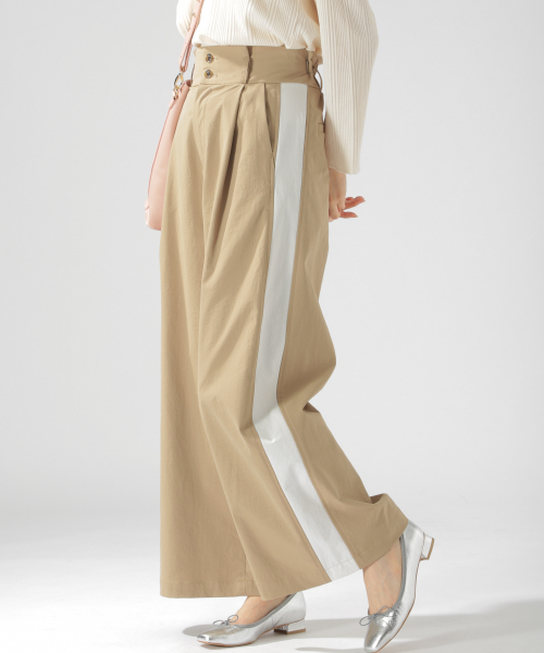 ベージュ サイドライン ワイドパンツ AMERICAN HOLIC（アメリカンホリック）の「サイドラインワイドパンツ