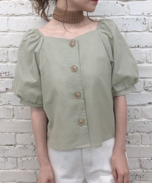 one after another NICE CLAUP（ワンアフターアナザーナイスクラップ）の「スカーフセット麻混ブラウス（シャツ/ブラウス・レディース・ブラック/ブラウン/オフホワイト/グリーン・FREE）」の4枚目の写真