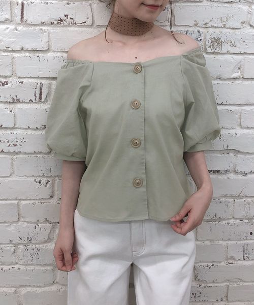 one after another NICE CLAUP（ワンアフターアナザーナイスクラップ）の「スカーフセット麻混ブラウス（シャツ/ブラウス・レディース・ブラック/ブラウン/オフホワイト/グリーン・FREE）」の5枚目の写真