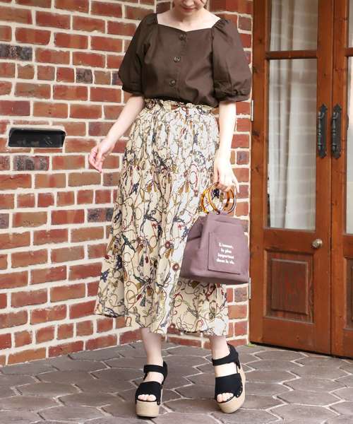 one after another NICE CLAUP（ワンアフターアナザーナイスクラップ）の「スカーフセット麻混ブラウス（シャツ/ブラウス・レディース・ブラック/ブラウン/オフホワイト/グリーン・FREE）」の9枚目の写真