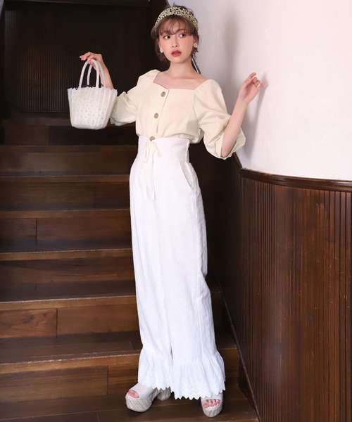 one after another NICE CLAUP（ワンアフターアナザーナイスクラップ）の「スカーフセット麻混ブラウス（シャツ/ブラウス・レディース・ブラック/ブラウン/オフホワイト/グリーン・FREE）」の20枚目の写真