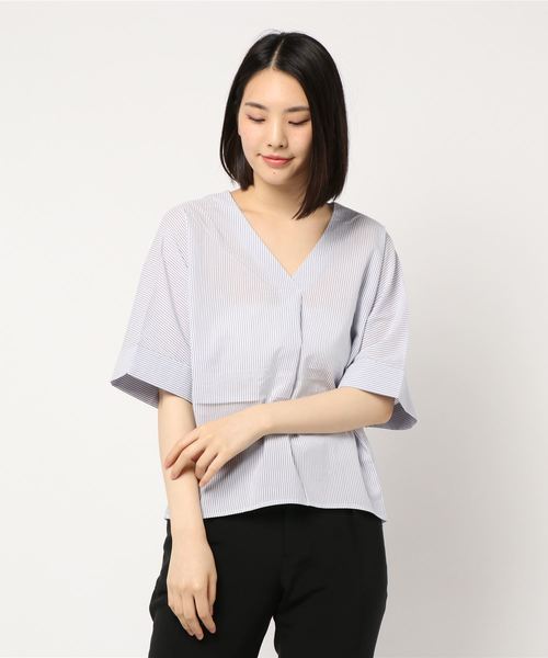CRAFT STANDARD BOUTIQUE(クラフトスタンダードブティック)の「両Vネックドルマンブラウス(シャツ/ブラウス・レディース・オフホワイト/ストライプ・FREE)」の1枚目の写真