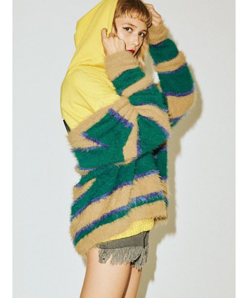 jouetie(ジュエティ)の「マルチボーダーニットカーデ(カーディガン/ボレロ・レディース・ベージュ/オフホワイト/ベビーピンク・MEDIUM)」の2枚目の写真