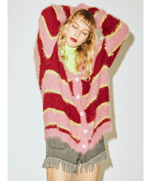 jouetie(ジュエティ)の「マルチボーダーニットカーデ(カーディガン/ボレロ・レディース・ベージュ/オフホワイト/ベビーピンク・MEDIUM)」の4枚目の写真