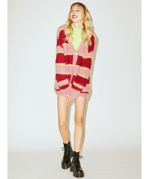 jouetie(ジュエティ)の「マルチボーダーニットカーデ(カーディガン/ボレロ・レディース・ベージュ/オフホワイト/ベビーピンク・MEDIUM)」の6枚目の写真