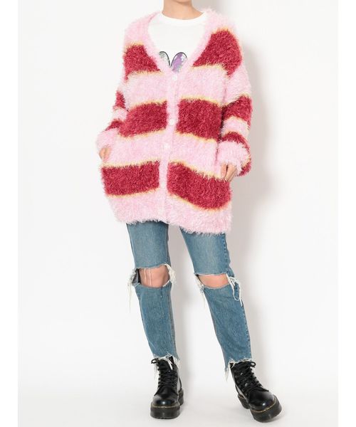 jouetie(ジュエティ)の「マルチボーダーニットカーデ(カーディガン/ボレロ・レディース・ベージュ/オフホワイト/ベビーピンク・MEDIUM)」の11枚目の写真