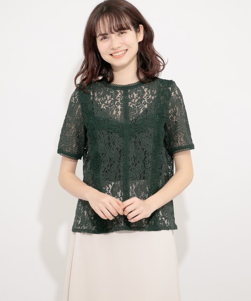SENSE OF PLACE by URBAN RESEARCH（センスオブプレイスバイアーバンリサーチ）の「【STORY 5月号掲載】ハイネックレーストップ(半袖)（Tシャツ/カットソー・レディース・ピンク/オフホワイト/グリーン/ライトベージュ/ブラウン・FREE）」の4枚目の写真