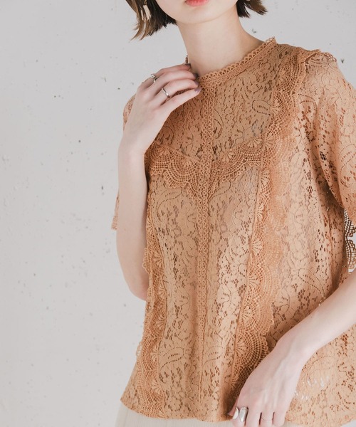 SENSE OF PLACE by URBAN RESEARCH（センスオブプレイスバイアーバンリサーチ）の「【STORY 5月号掲載】ハイネックレーストップ(半袖)（Tシャツ/カットソー・レディース・ピンク/オフホワイト/グリーン/ライトベージュ/ブラウン・FREE）」の10枚目の写真