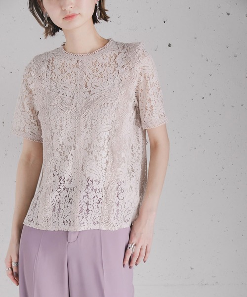 SENSE OF PLACE by URBAN RESEARCH（センスオブプレイスバイアーバンリサーチ）の「【STORY 5月号掲載】ハイネックレーストップ(半袖)（Tシャツ/カットソー・レディース・ピンク/オフホワイト/グリーン/ライトベージュ/ブラウン・FREE）」の14枚目の写真