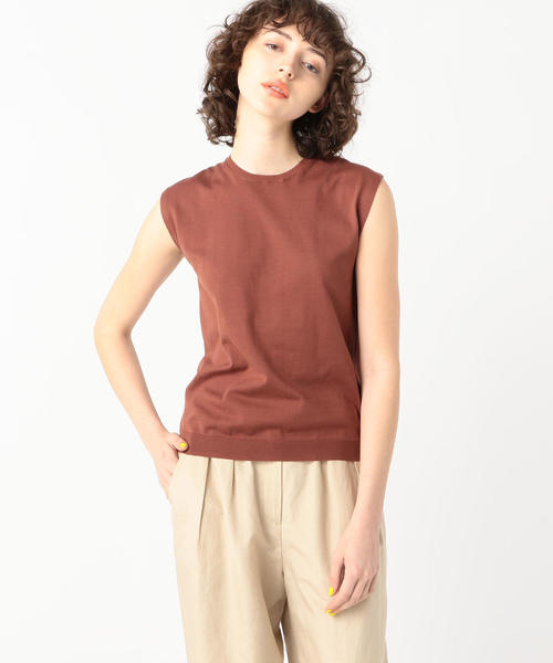 BALLSEY（ボールジィ）の「ハイゲージコットン ノースリーブプルオーバー（ニット/セーター・レディース・ミント/ダークブラウン/ネイビー/サックスブルー/ライトベージュ/ホワイト/グレー/ライトグレー/チャコールグレー/オレンジ/グリーン・M/S/L）」の6枚目の写真