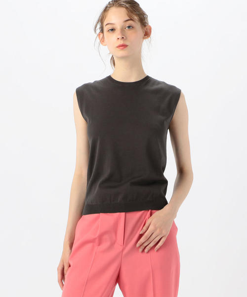 BALLSEY（ボールジィ）の「ハイゲージコットン ノースリーブプルオーバー（ニット/セーター・レディース・ミント/ダークブラウン/ネイビー/サックスブルー/ライトベージュ/ホワイト/グレー/ライトグレー/チャコールグレー/オレンジ/グリーン・M/S/L）」の5枚目の写真