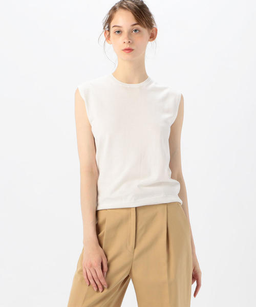 BALLSEY（ボールジィ）の「ハイゲージコットン ノースリーブプルオーバー（ニット/セーター・レディース・ミント/ダークブラウン/ネイビー/サックスブルー/ライトベージュ/ホワイト/グレー/ライトグレー/チャコールグレー/オレンジ/グリーン・M/S/L）」の2枚目の写真