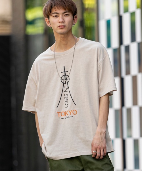 En serio TOKYO（エンソリオトーキョー）の「タワーロゴ ビッグシルエット Tシャツ【TOKYO20XX】（Tシャツ/カットソー・メンズ・ブラック/サンドベージュ/オフホワイト/スモークピンク・L/LL/S/M）」の7枚目の写真