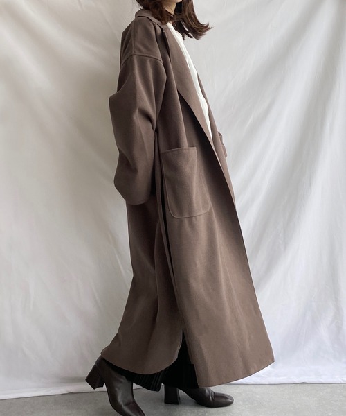 She's Closet(シーズクローゼット)の「ウールライク スリット入り ロング ガウンコート(チェスターコート・レディース・モカ/ミント・FREE)」の2枚目の写真