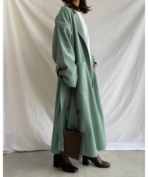 She's Closet(シーズクローゼット)の「ウールライク スリット入り ロング ガウンコート(チェスターコート・レディース・モカ/ミント・FREE)」の13枚目の写真