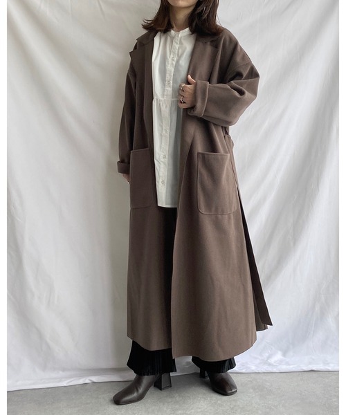 セール】ウールライク スリット入り ロング ガウンコート（チェスター  