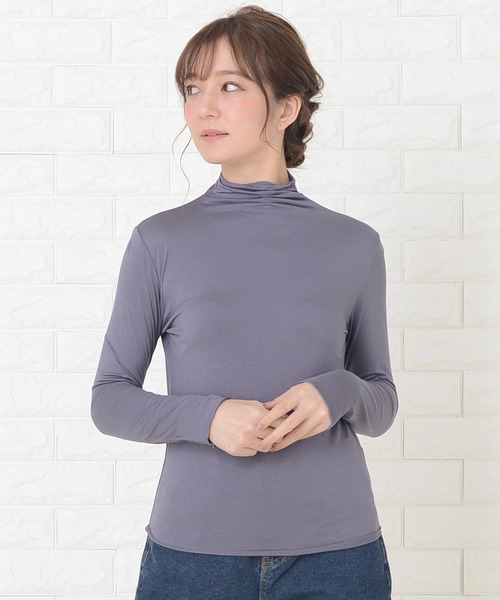 シンプルタートルネック長袖カットソーインナートップス