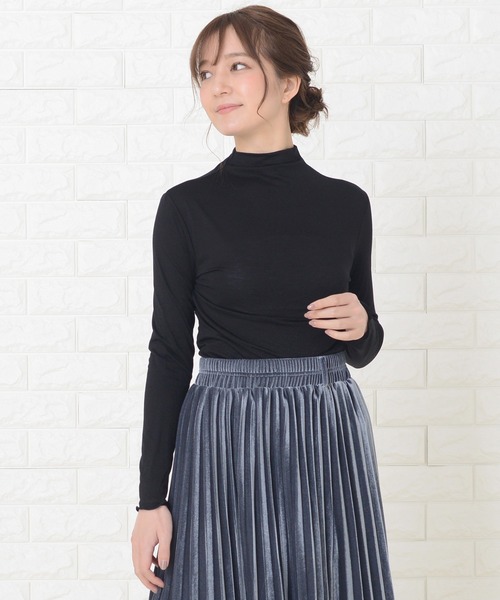 シンプルタートルネック長袖カットソーインナートップス