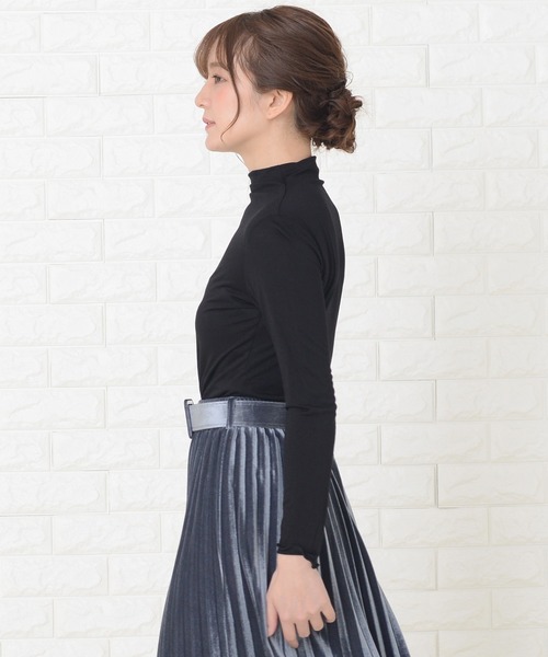 シンプルタートルネック長袖カットソーインナートップス