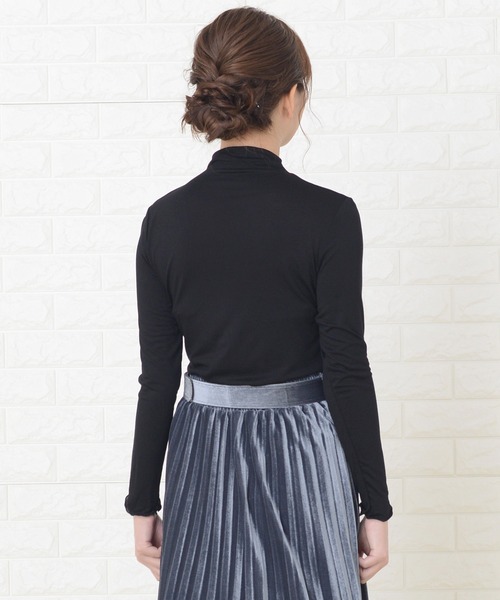 シンプルタートルネック長袖カットソーインナートップス
