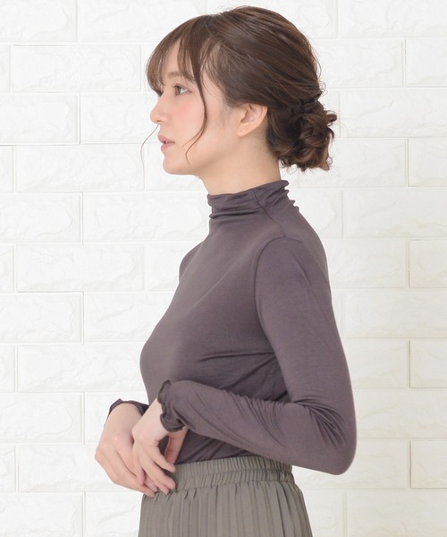 Lace Ladies（レースレディース）の「シンプル タートルネック長袖カットソー インナー トップス（Tシャツ/カットソー・レディース・ブラウン/ピンク/グリーン/グレー/グレイッシュベージュ/ブルーグリーン/ブラック/ホワイト・M/XL）」の22枚目の写真