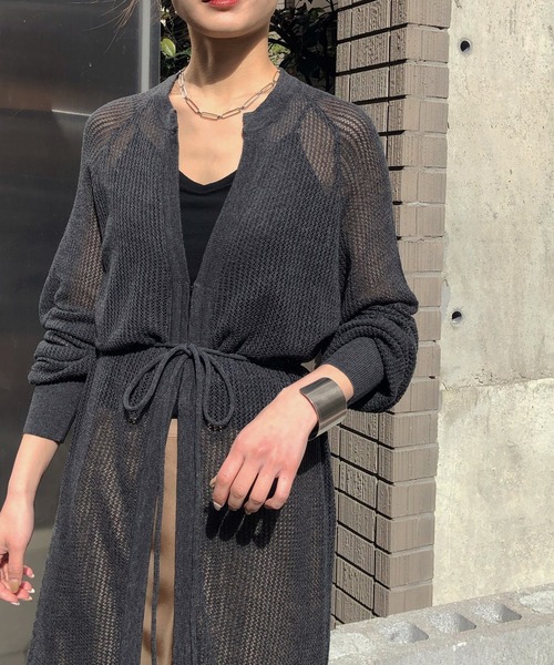 美品Agnona メッシュ編みロングカーディガン