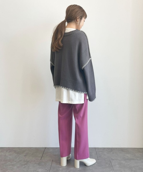 earth music&ecology(アースミュージックアンドエコロジー)の「【WEB限定】センタープレスストレートパンツ *(その他パンツ・レディース・ミント/ライトベージュ/ブルー/レッド系その他/ダークパープル/チョコ・S/M)」の12枚目の写真