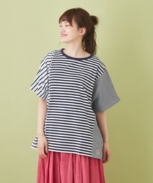 CUBE SUGAR（キューブシュガー）の「WEB限定 ミックスボーダー × フライス 半袖Ｔシャツ（Tシャツ/カットソー）」