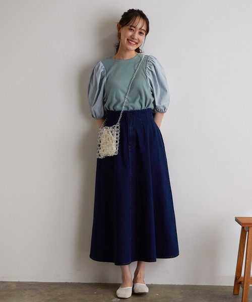 vis-`a-vis（ビサビ）の「【WEB限定】異素材コンビボリューム袖プルオーバー（Tシャツ/カットソー・レディース・ブラック/ホワイト系その他/ベージュ/サックスブルー・FREE）」の19枚目の写真