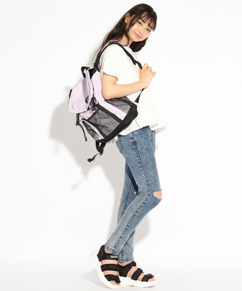 PINK-latte（ピンクラテ）の「◆マウスカバー付きかぶせリュック（バックパック/リュック・キッズ・ブラック/ライトパープル/サックスブルー・00）」の5枚目の写真