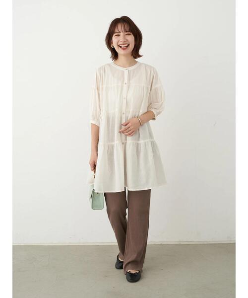 earth music&ecology（アースミュージックアンドエコロジー）の「ティアードチュニック ＊（Tシャツ/カットソー・レディース・サックスブルー/ホワイト系その他2/オフホワイト/ブラック/ピンクベージュ・FREE）」の9枚目の写真