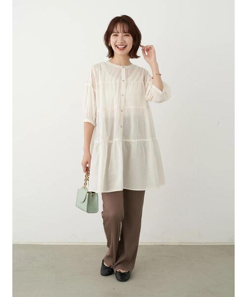 earth music&ecology（アースミュージックアンドエコロジー）の「ティアードチュニック ＊（Tシャツ/カットソー・レディース・サックスブルー/ホワイト系その他2/オフホワイト/ブラック/ピンクベージュ・FREE）」の10枚目の写真