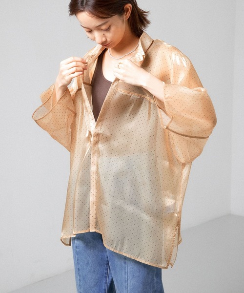 KBF（ケイビーエフ）の「ドットシースルーシャツ（シャツ/ブラウス・レディース・チャコールグレー/ベージュ/アイボリー・ONE）」の3枚目の写真