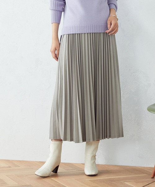 COMME CA ISM（コムサイズム）の「プリントジャージー　プリーツスカート（スカート・レディース・ブラック/グリーン/グレイッシュベージュ・SMALL/MEDIUM/LARGE）」の2枚目の写真