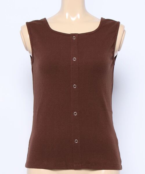 ehka sopo（エヘカソポ）の「リングドット釦前後着タンク（タンクトップ・レディース・ダークオレンジ/ブラウン/ベージュ・ﾌﾘ-）」の2枚目の写真
