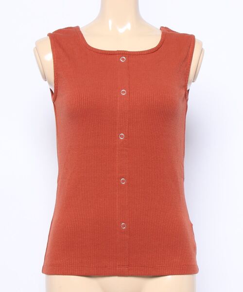 ehka sopo（エヘカソポ）の「リングドット釦前後着タンク（タンクトップ・レディース・ダークオレンジ/ブラウン/ベージュ・ﾌﾘ-）」の3枚目の写真