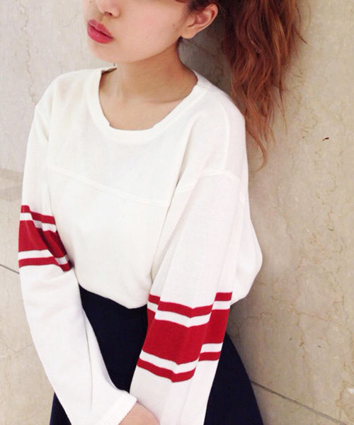 Kastane（カスタネ）の「【Kastane】ライン袖ニット（ニット/セーター・レディース・オフホワイト/グレー/マスタード・FREE）」の6枚目の写真