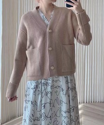 【LEJA】ビジューボタンリブニットショートカーディガン