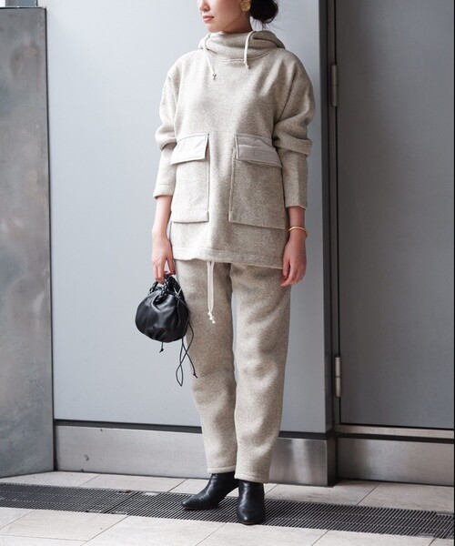 Aresense（アーセンス）の「BURLAP OUTFITTER × Aresense/バーラップアウトフィッター 別注ニットフリースパンツ（スウェットパンツ・レディース・ブラック/オフホワイト・SMALL/MEDIUM）」の5枚目の写真