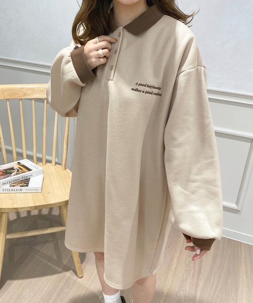 apres jour(アプレジュール)の「スウェットポロワンピース【ZOZOTOWN限定アイテム】(ワンピース・レディース・ダークブルー/グリーン/ライトベージュ・X-LARGE/フリー)」の4枚目の写真