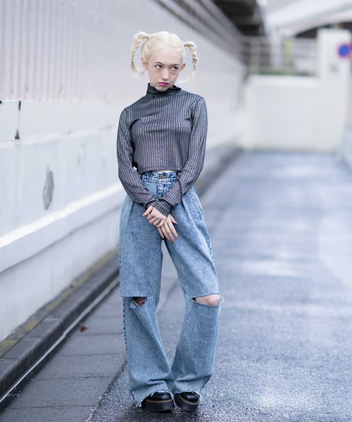 X-girl(エックスガール)の「GLITTER HIGH NECK TOP(Tシャツ/カットソー・レディース・ホワイト/ブラック/ライトパープル・S/M)」の15枚目の写真