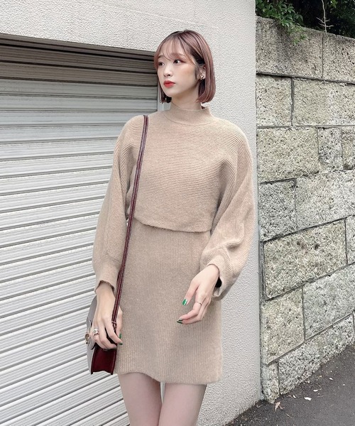 Voyage titty&Co.PETIT（ボヤージュティティアンドコープチ）の「【Voyage titty&Co. PETIT】プチハイネックレイヤードニットワンピース（ワンピース・レディース・ベージュ/ブラック/アイボリー・FREE）」の3枚目の写真