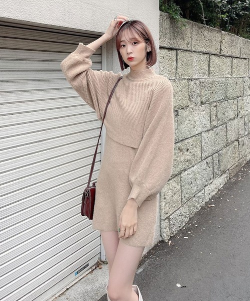 Voyage titty&Co.PETIT（ボヤージュティティアンドコープチ）の「【Voyage titty&Co. PETIT】プチハイネックレイヤードニットワンピース（ワンピース・レディース・ベージュ/ブラック/アイボリー・FREE）」の4枚目の写真