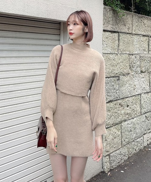 Voyage titty&Co.PETIT（ボヤージュティティアンドコープチ）の「【Voyage titty&Co. PETIT】プチハイネックレイヤードニットワンピース（ワンピース・レディース・ベージュ/ブラック/アイボリー・FREE）」の8枚目の写真